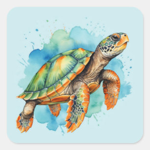 Süße Mal-Schildkröte Quadratischer Aufkleber