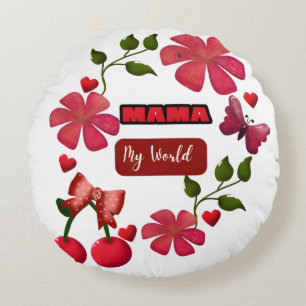 Süße Mama Meine Welt Florales Kirschen-Herzen-Desi Rundes Kissen