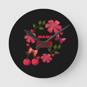 Süße Mama Meine Welt Florales Kirschherz-Design Runde Wanduhr