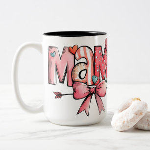 Süße Mama mit Herzen & Schleife   Trendiges Mamma  Zweifarbige Tasse