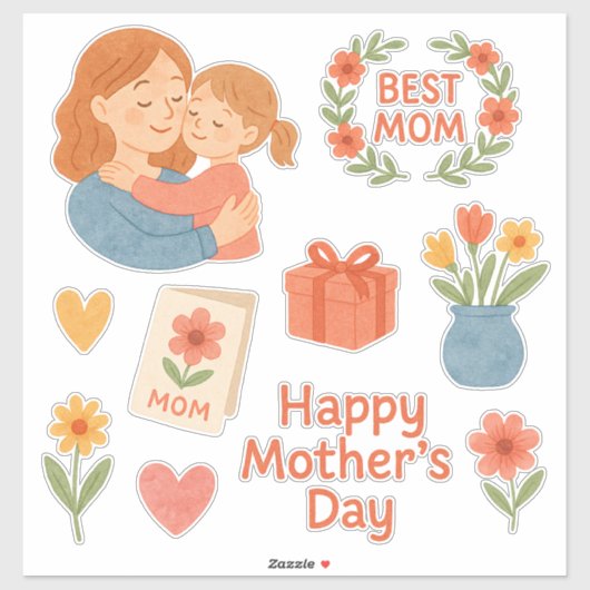 Süße Mama- Tochter Sticker- zum Muttertag Aufkleber (Blatt)