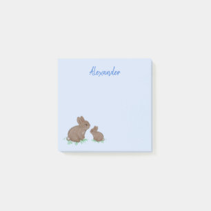 Süße Mama und Baby-Kaninchen in Klee-Blau Post-it Klebezettel