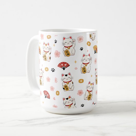 Süße Maneki Neko Muster Tasse | Glückskatze (Vorderseite Links)