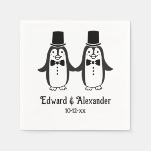 Süße Männer Pinguine Hochzeitspaar Namen Datum #2S Serviette