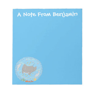 Süße Mantarochen- und Blasen-Cartoon-Illustration Notizblock