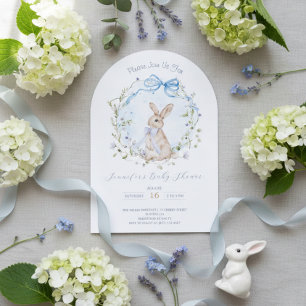 Süße Märchenbuch-Hasen-Wildblumen-Kranz-Baby-Party Einladung