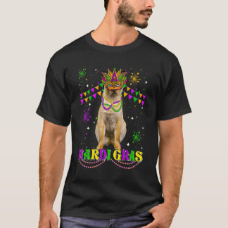 Süße Mardi Gras Katze Tonkinese Maske Perlen Festi T-Shirt