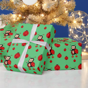 Süße Marienkäfer auf Grün Geschenkpapier