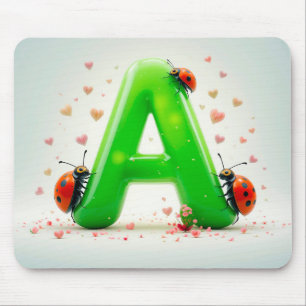 Süße Marienkäfer auf grünem Alphabetbuchstaben A Mousepad