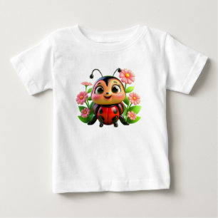 Süße Marienkäfer-Illustration umgeben von Blumen Baby T-shirt
