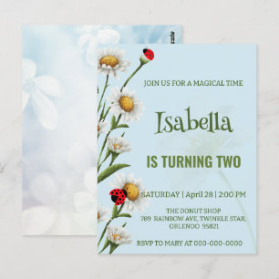 Süße Marienkäfer mit Punkten Blaue Gänseblümchen K Postkarte