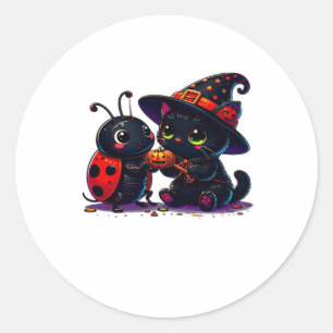 Süße Marienkäfer und schwarze Katze Halloween Klas Runder Aufkleber