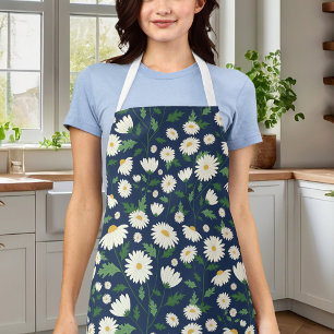 Süße marineblaue und weiße florale Daisy Schürze
