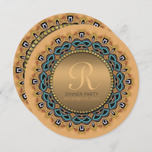 Süße marokkanische Abendessen Party Gold Einladung (Vorne/Hinten)