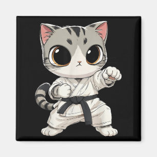 Süße Martial-Arts-Katze Karate Schwarzgurt Lustig Magnet