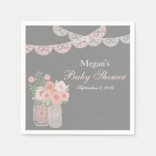 Süße Mason-Glas-Rosa-Graue-Baby-Party-Servietten Serviette