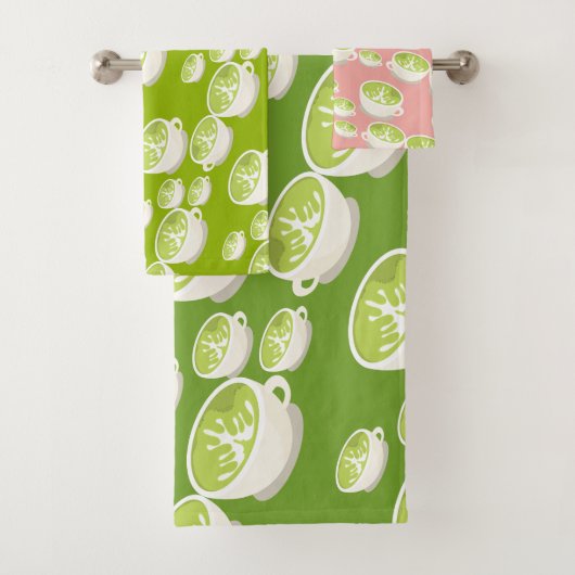Süße Matcha-Latte-Kunst Nahtloses Muster Badhandtuch Set (Insitu)