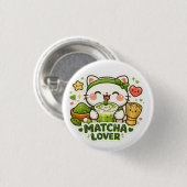 Süße Matcha-Liebhaber-Katze Button (Vorne & Hinten)