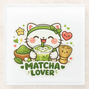 Süße Matcha-Liebhaber-Katze Glasuntersetzer