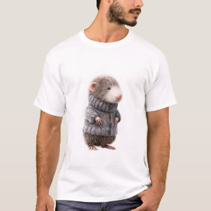 Süße Maulwurf in einem gemütlichen grauen Strickpu T-Shirt