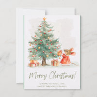 Süße Maus an Weihnachtsbaum und Geschenke Karte