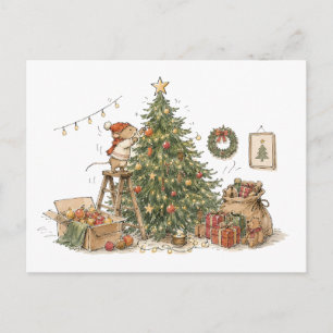 Süße Maus dekoriert Weihnachtsbaum für Tierliebhab Postkarte