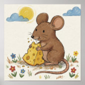 Süße Maus, die Käse isst, Buntstiftzeichnung Kind Poster (Vorne)