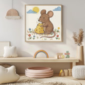 Süße Maus, die Käse isst, Buntstiftzeichnung Kind Poster