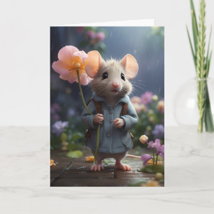 Süße Maus Große Blumenillustration Leere Karte