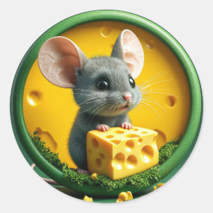 Süße Maus hält Käse Lustig niedliche Tierwelt Runder Aufkleber