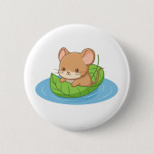 Süße Maus in einem Blattboot Button (Vorderseite)