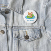 Süße Maus in einem Blattboot mit eigenem Namen Button (Beispiel)
