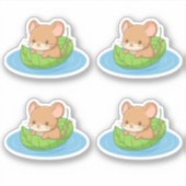 Süße Maus in einem Blattboot Set von 4 Aufkleber (Vorderseite)