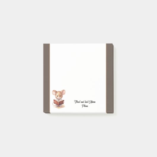 Süße Maus mit Buch Post-it Klebezettel (Vorderseite)