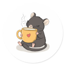 Süße Maus mit einer Kaffeetasse Kawaii-Tier-Aufkle