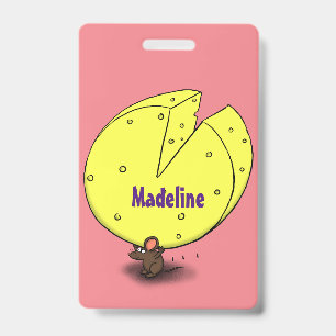 Süße Maus mit Käse Cartoon-Illustration Ausweis