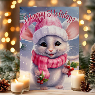 Süße Maus mit Santa-Hut Frohe Feiertage Feiertagskarte