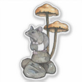Süße Maus steht auf Felsen, mit Pilzen Aufkleber (Vorderseite)