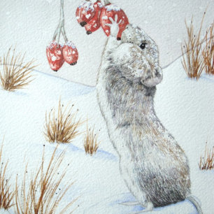 Süße Maus und rote Beeren Schneeszene Wildtierkuns Notizblock