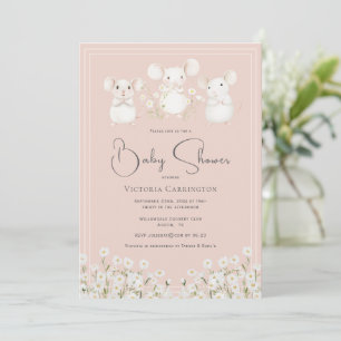 Süße Mäuse & Gänseblümchen Rosa Babyparty Einladung
