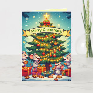 Süße Mäuse Kekse Weihnachtsbaum Fröhlich Festlich Feiertagskarte