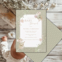Süße Mäuse Sage Grün Floral Vintage Babyparty-Einl