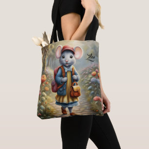 Süße Mäusemädchen auf dem Weg zur Schule, personal Tasche
