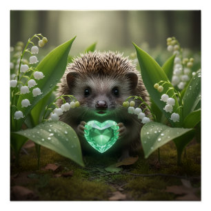 Süße May-Igel mit smaragdgrünem Herzen Poster