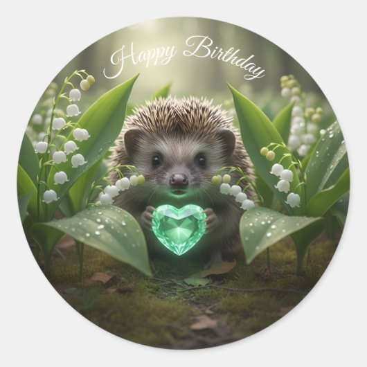 Süße May-Igel mit smaragdgrünem Herzen Runder Aufkleber (Vorderseite)