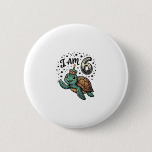 Süße Meeresschildkröte 6. Geburtstag Vintage-Shirt Button