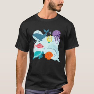 Süße Meerestiere Wal Delfin Fisch Hai Quall T-Shirt