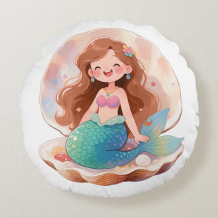 Süße Meerjungfrau Ästhetik Sticker Pastell Ozean M Rundes Kissen