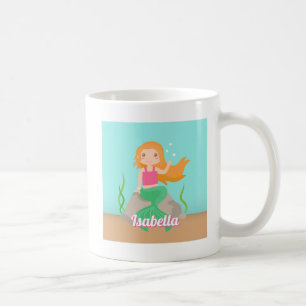 Süße Meerjungfrau auf Felsen Mädchen Personalisier Kaffeetasse