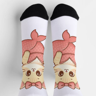 Süße Meerjungfrau-Katzen-Sticker Socken